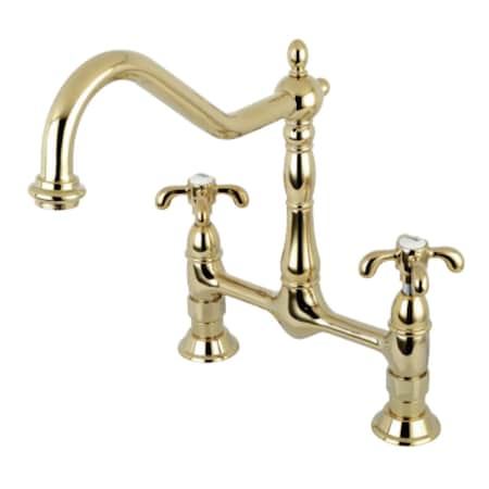 Kingston Brass KS1172TX French Country Bridge Kitchen Faucet, Polished Brass KS1172TX